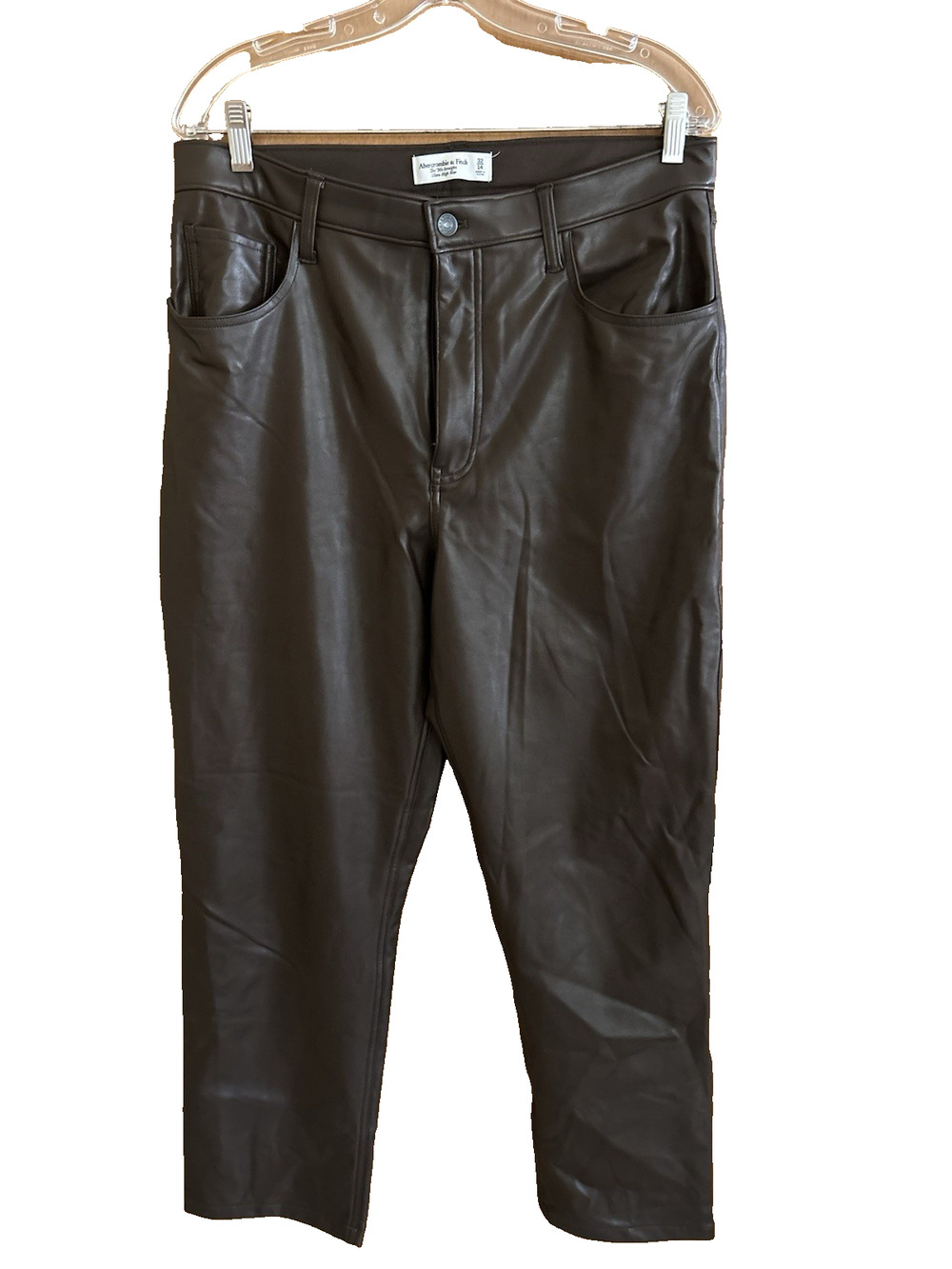 Abercrombie & Fitch Pants Women's Sz 32/14 Brown The 90s Faux Leather Straight